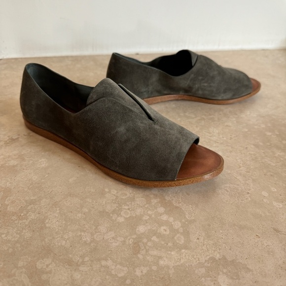 1 State Cassidee Olive Green Suede Leather Open Toe Slip On Flats Women Sz 7.5 M - Picture 2 of 13